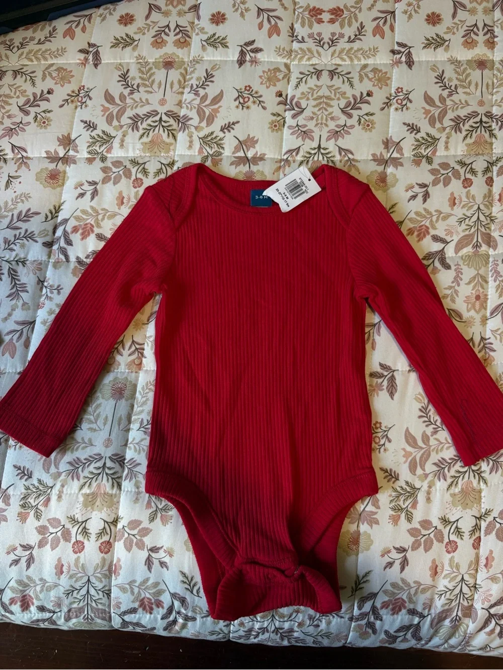 Old Navy Red Ribbed Long-Sleeve One-Piece Bodysuit